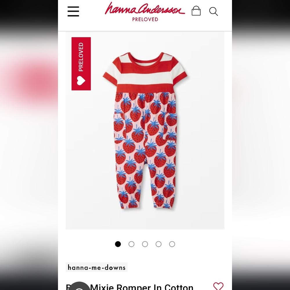 Hanna Andersson Strawberry Romper 90cm 3T Mixie Tangy Red Print